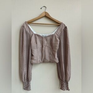 NWOT Abercrombie & Fitch Long Sleeved Cropped Smocked Top Brown & White - Size S